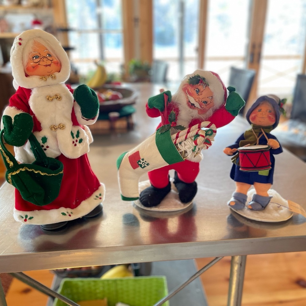 THREE Annalee dolls, Santa & Mrs Claus and the drummer boy!